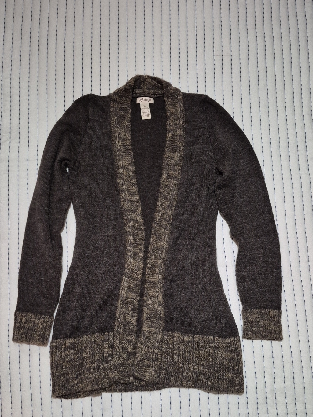 🌼4/$10 - Cozy Open-Front Brown Cardigan with Heather Trim